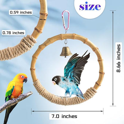 Bamboo Ring Bird Swing Perch, Large Circle Cage Hanging Toys, Bird Perch - Image 3