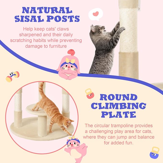 Allewie 55.5 in Cat Tree for Indoor Kitties/Soft Plush Perches/Multi-Level Cat - Image 5