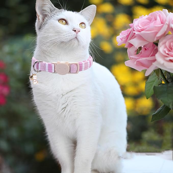 Elegant little tail 2 Pack Cat Collar-Pink Strip Cotton Breakaway Cat Collars - Image 5