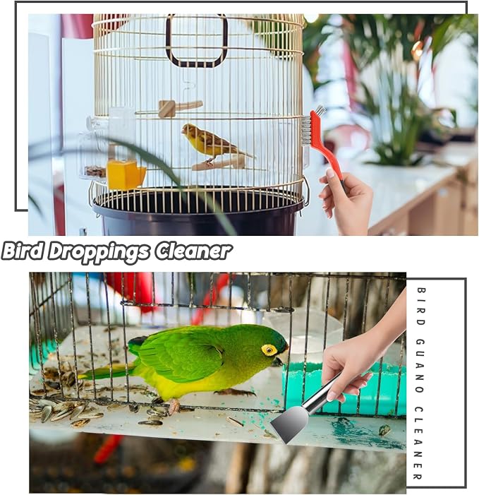 6PCS Bird Cage Cleaning Brush Tools Set, Stainless Steel Bird Poop Remover - Image 2