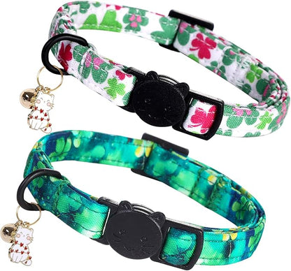 Elegant little tail St Patrick's 2 Pack Cat Collar- Trefoil Print Cotton by Elegantlittletail