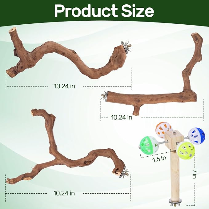 4-Piece Bird Perch Set with Rotating Ball Stand - Image 7