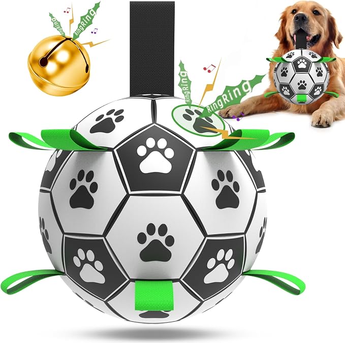 QDAN Dog Soccer Balls Toy with Bell Inside, Outdoor Interactive Dog Toys by QDAN