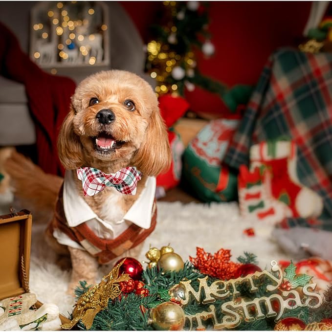 Dog Collar, Christmas Dog Collar Plaid Pet Collar Bow Holiday Bows Girl Boy - Image 6