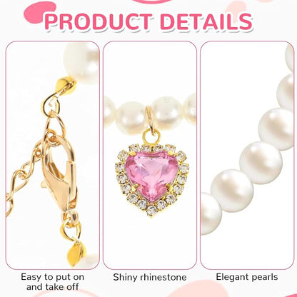 2pcs Cute Girl Cat Collar, Fancy Dog Pearl Necklace Collars Adjustable Pearl - Image 4