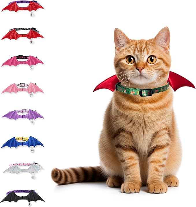 1 PC Bat Wing Cat Collar with Bell, Adjustable Kitten Collar with Safety by FURRYUMI