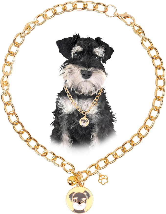 HOWWFALY Dog Collar and Cat Chain Necklace Stainless Steel Adjustable 18K Gold by HOWWFALY