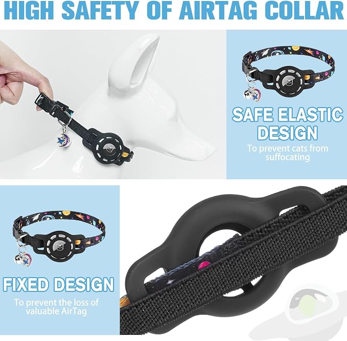 BINGPET AirTag Cat Collar with Bells, Upgraded Safety Elastic Cat Collar with - Image 3