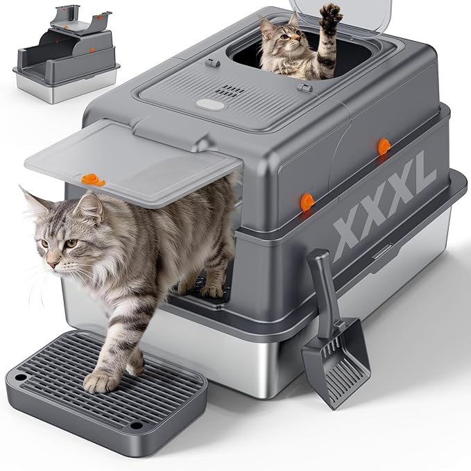 FURTIME XXXL Extra Large Stainless Steel Litter Box by FURTIME