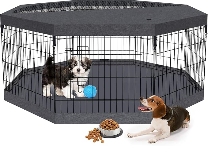 Foldable Metal Wire Dog Pen Pet Playpen Dog Fence Indoor Exercise Pen Enclosure by Peekaboo