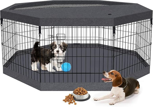 Foldable Metal Wire Dog Pen Pet Playpen Dog Fence Indoor Exercise Pen Enclosure by Peekaboo