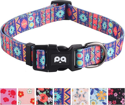 QQPETS Adjustable Soft Dog Collar: Print Flower Pink Multicolor Cute Patterns by QQPETS