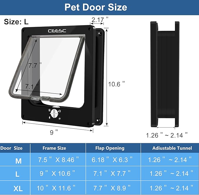 CEESC Large Cat Door for Interior/Exterior Door, Weatherproof, Rotary 4 Way - Image 4