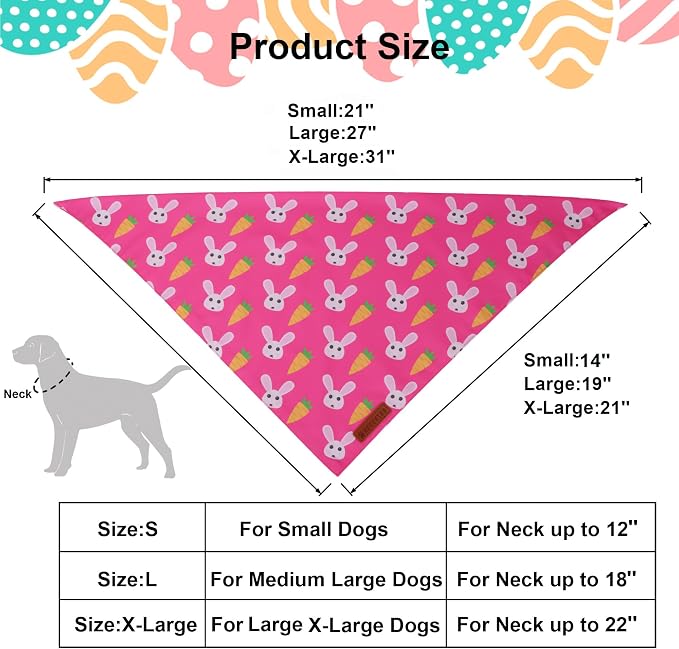 ADOGGYGO Easter Dog Bandana 2 Pack, Bunny Carrot Print Triangle Pet Scarf - Image 4