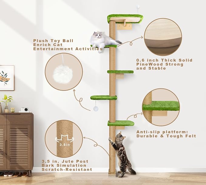 Floor to Ceiling Cat Tree for Kittens, Wall Mounted Cat Wall Furniture - Image 3