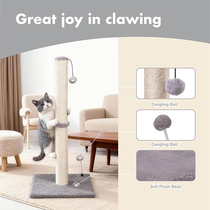 MECOOL 34“ Tall Cat Scratching Post Premium Basics Kitten Scratcher Sisal - Image 2