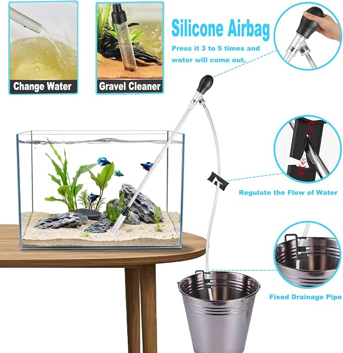 Carefree Fish Aquarium Gravel Cleaner 6Ft Hose Silicone Airbag Fish Tank Water - Image 3