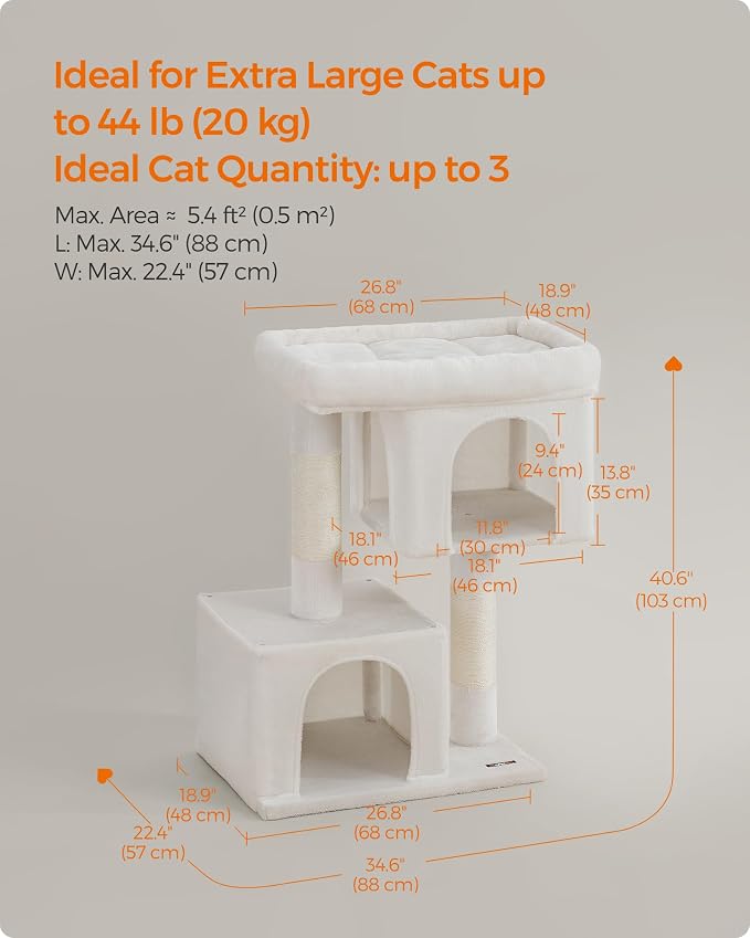 Feandrea Cat Tree, 40.6-Inch Cat Tower, Plush Condo - Image 6