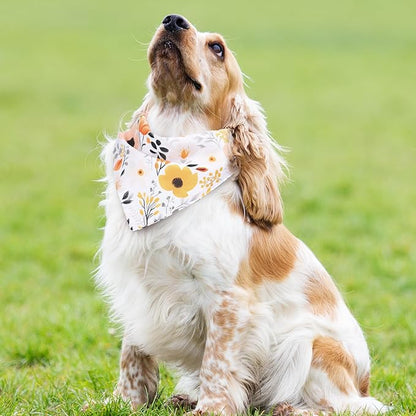 Whaline 4Pcs Boho Pet Bandanas Spring Daisy Dog Scarf Washable Adjustable - Image 5