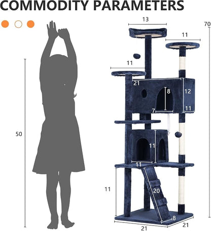70 Inch Navy Blue Cat Tree, Tall Cat Tower - Image 6