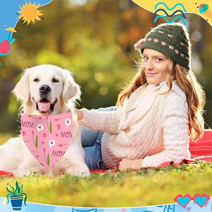 Mothers Day Dog Bandanas, 2 Pack Reversible Super Mom Pet Scarf - Image 4