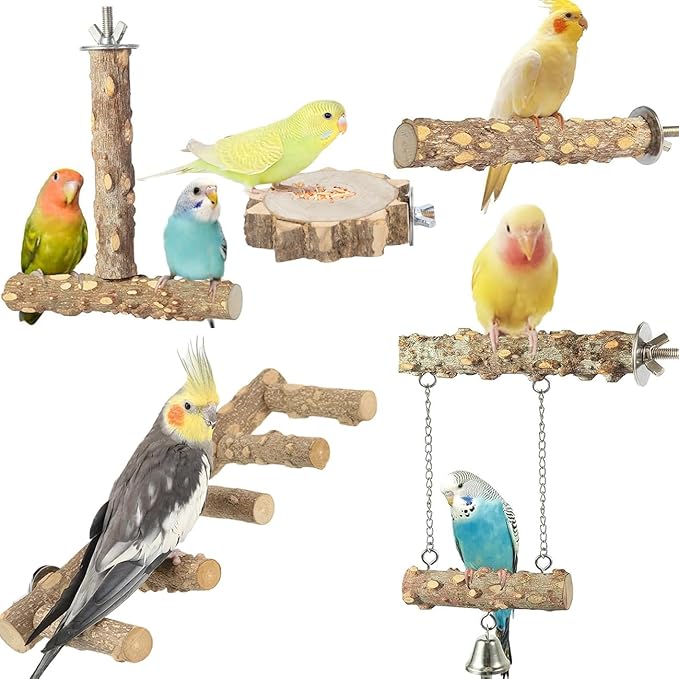 Bird Ladder Perch for Cage, Nature Wooden Bird Bridge Exercise Stands Parrot by Bolagar