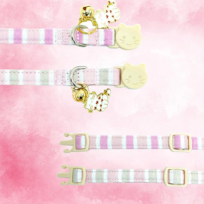 Elegant little tail 2 Pack Cat Collar-Pink Strip Cotton Breakaway Cat Collars - Image 4