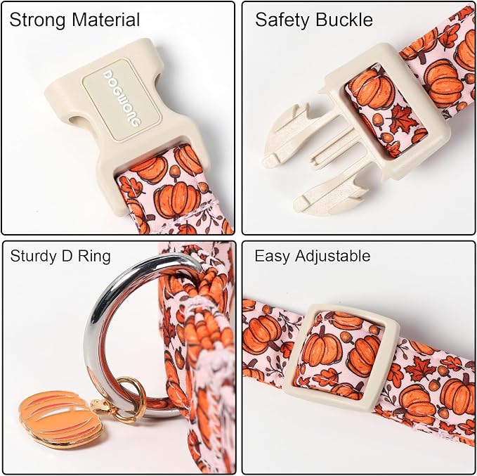 DOGWONG Pumpkin Dog Collar- Cute Pink Fall Dog Collars Adjustable Maple Fall - Image 3