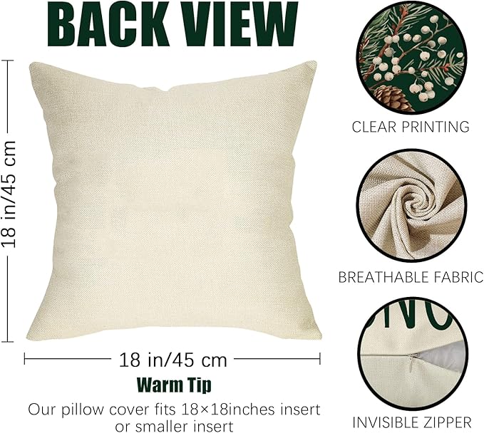 Fahrendom Winter Vibes Green Decorative Throw Pillow Covers 18 x 18 Set of 4 - Image 3