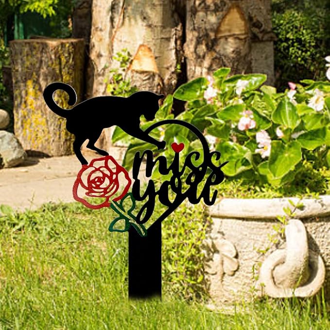 Memorial Grave Markers Metal Pet Memorial Stake Cat Memorial Sign, Miss You - Image 4