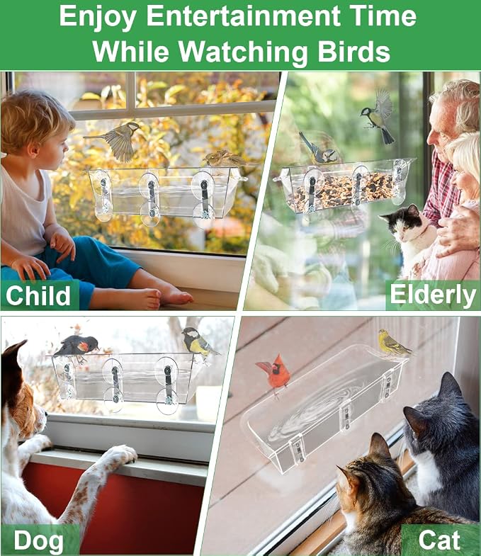 Clear Window Mounted Bird Feeder Bath - Image 7