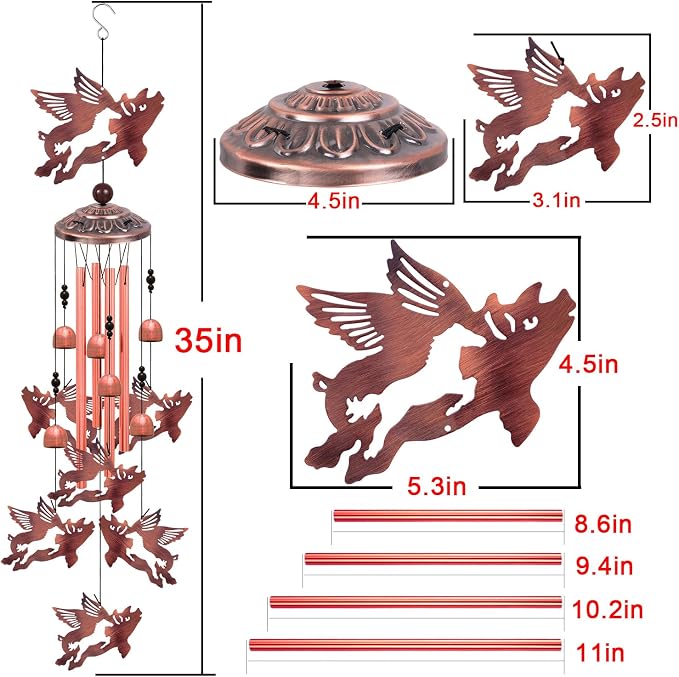 Flying Pig Wind Chimes, Gifts for Mom & Grandma & Woman & Family & Neighbor - Image 4