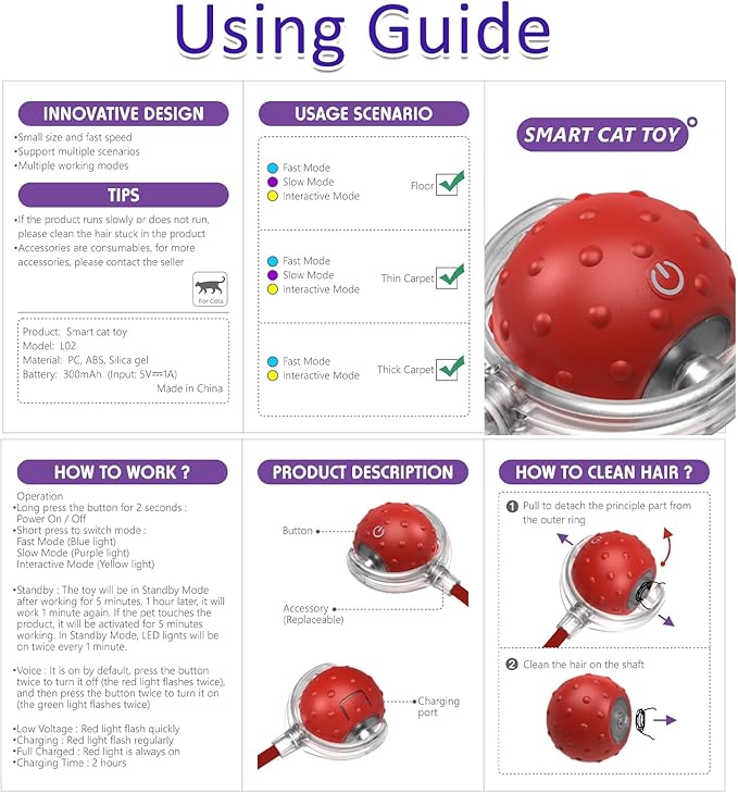 Interactive Cat Toys Ball for Indoor Cats Fast Rolling on Carpet, Chirping & - Image 7