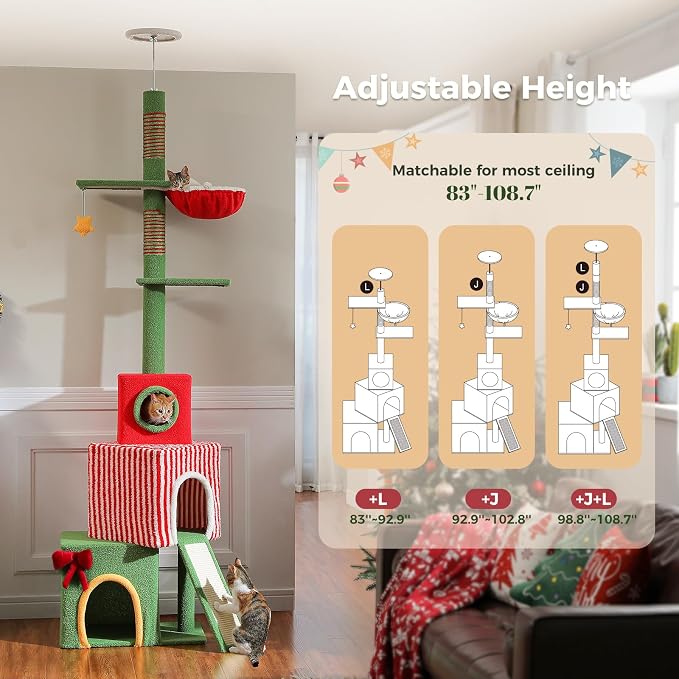 PETEPELA 83-108'' Floor to Ceiling Christmas Cat Tree - Image 2