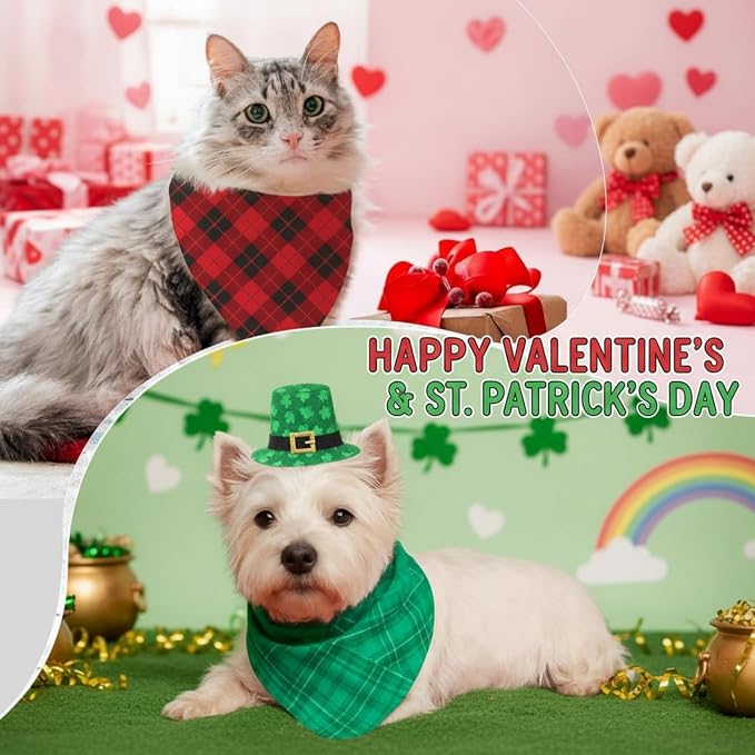 Weewooday 50 Pcs Valentine's & St. Patrick's Day Dog Bandanas Bulk Red & Green - Image 6