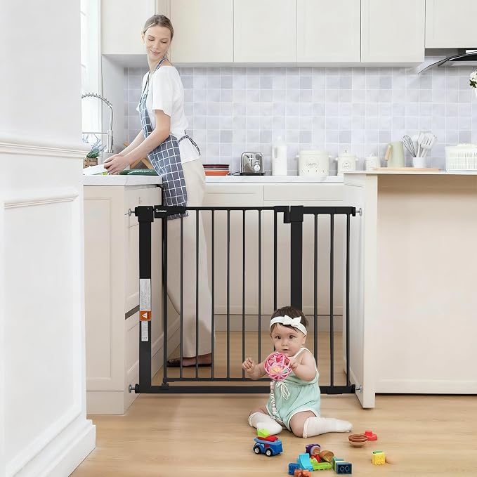 COMOMY 30" Tall Baby Gate for Stairs Doorways, Fits Openings 29.5" to 40.5" Wide - Image 2