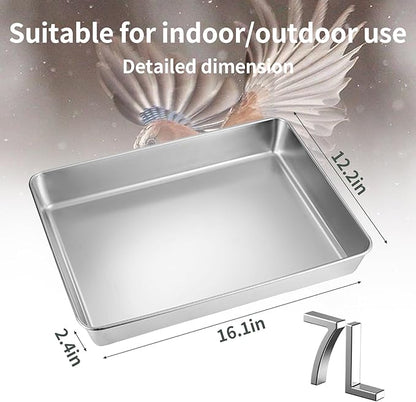 kathson Stainless Steel Bird Bath 16.14"×12.2"×2.36" Metal Bird Bath Tray Pet - Image 3