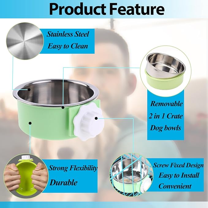 2 Pieces Crate Dog Bowl, Removable Stainless Steel Pet Kennel Hanging Food - Image 2