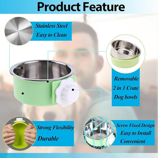 4 Pieces Crate Dog Bowl, Removable Stainless Steel Pet Kennel Hanging Food - Image 2