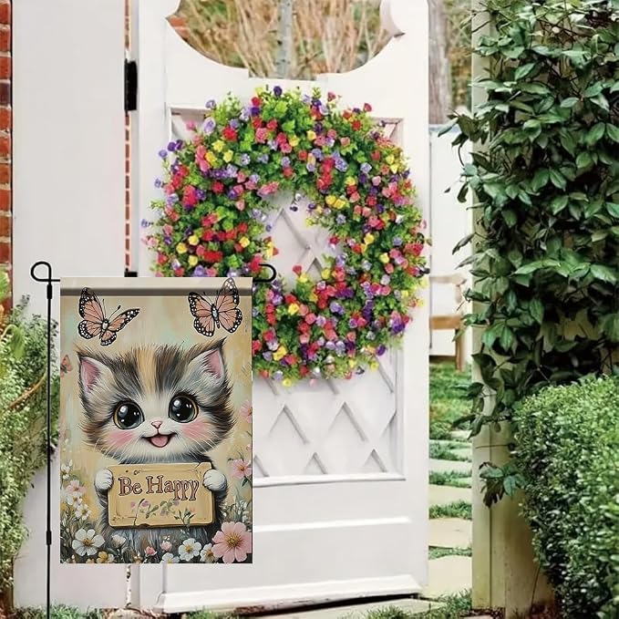 Be Happy Cat Garden Flag 12x18 Inch Double Sided Outdoor Yard Banner Cute Kitten - Image 8