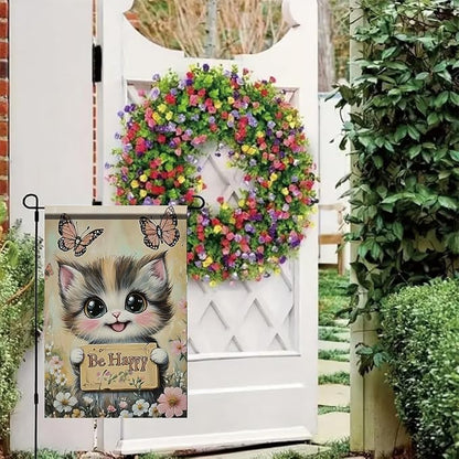 Be Happy Cat Garden Flag 12x18 Inch Double Sided Outdoor Yard Banner Cute Kitten - Image 8