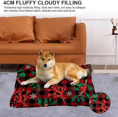 Festive Berry Snowflake Dog Crate Pad Dog Crate Bed Waterproof Pet Bed - Image 2