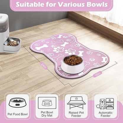 Dog Cat Mat for Food and Water, Rapid Absorbent Pet Feeding Mat, Bone Shaped - Image 6