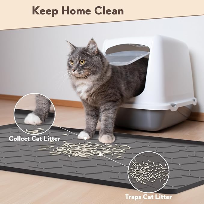 Silicone Cat Litter Trapping Mat, Large Waterproof 34" X 22" Cat Litter Box Mat - Image 2