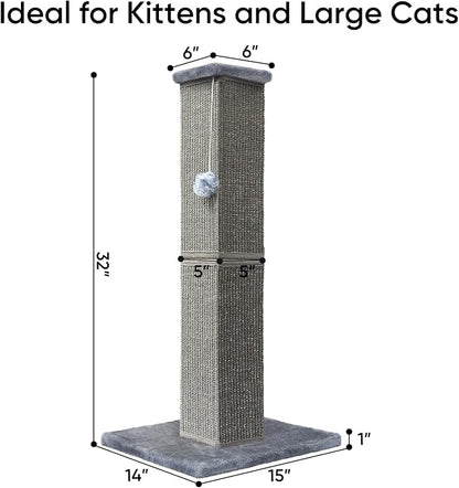Cat Scratching Post 32 Inch for Indoor Large Cats and Kitten, Nature Sisal Tall - Image 2