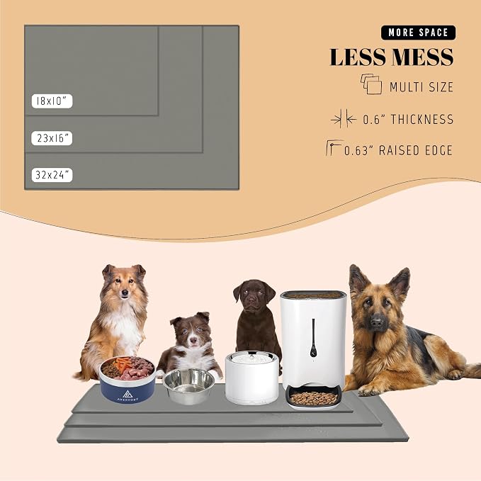 AVERYDAY 100% Waterproof Thicker Silicone Dog Food Mat, 0.63'' Raised Edge Bowl - Image 6