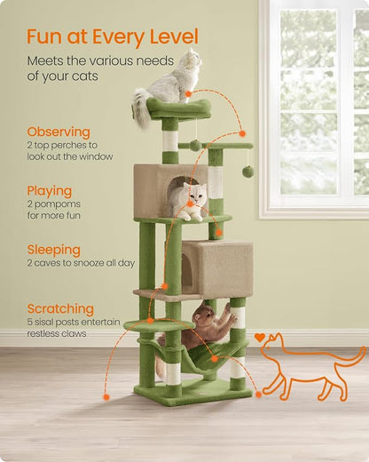 Feandrea Cat Tree, 59.5-Inch Tall Cat Tower, Plush Multi-Level Condo - Image 5