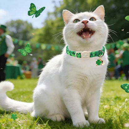 Cat Collar, Spring Green Shamrock Cat Collar - Image 6