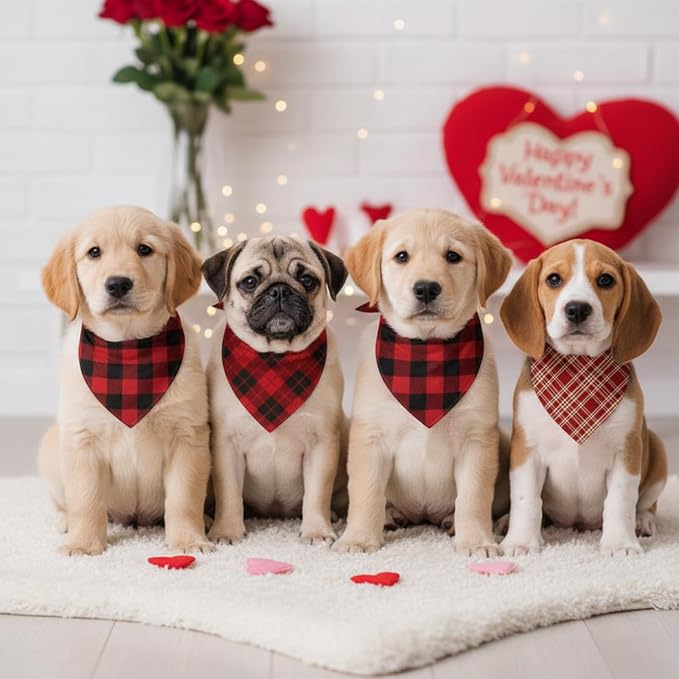 Weewooday 50 Pcs Valentine's Day Red Plaid Dog Bandanas Bulk - Image 4