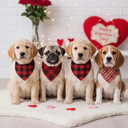 Weewooday 50 Pcs Valentine's Day Red Plaid Dog Bandanas Bulk - Image 4